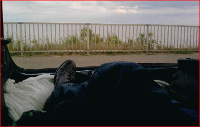 On holiday sleeping in the back